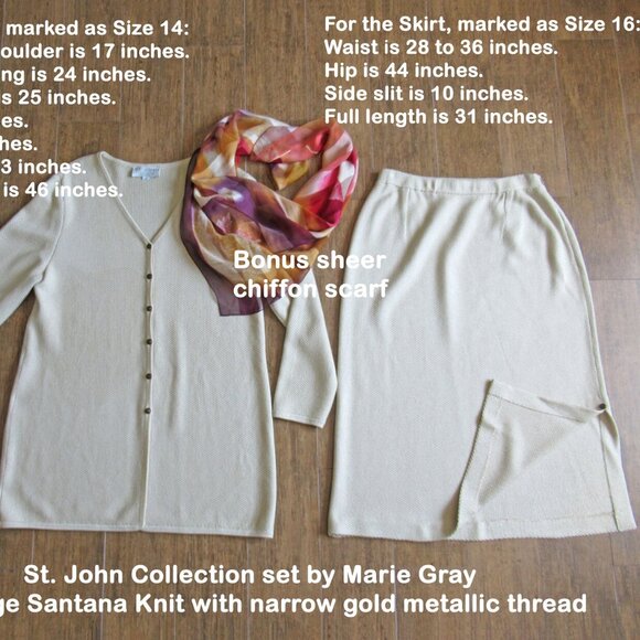 42" bust blazer & skirt set VTG beige St John Knit Collection Marie Gray classic - Picture 13 of 13
